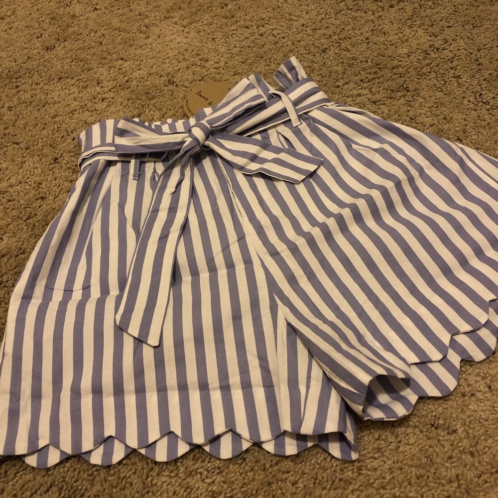 Striped Scalloped Paperbag Shorts